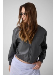 guess γυναικείο bomber jacket faux leather - w6yl01w2525 ανθρακί
