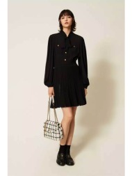 twinset γυναικείο mini φόρεμα με διάτρητη πλέξη στο κάτω μέρος - 262tp3081 μαύρο