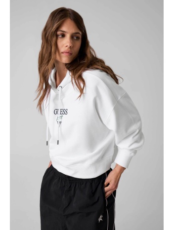 guess γυναικεία μπλούζα φούτερ cropped με κουκούλα και