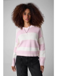 guess γυναικείο πουλόβερ structured με ριγέ σχέδιο relaxed fit - w6yr01z0847 ροζ