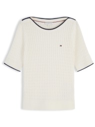 tommy hilfiger γυναικεία μπλούζα cable knit με κοντό μανίκι - ww0ww50103 λευκό