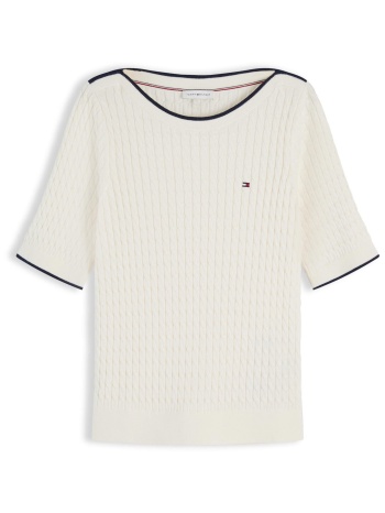 tommy hilfiger γυναικεία μπλούζα cable knit με κοντό μανίκι