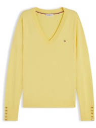 tommy hilfiger γυναικείο πουλόβερ με v και κεντημένο λογότυπο regular fit - ww0ww40098 κίτρινο
