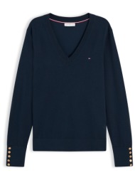 tommy hilfiger γυναικείο πουλόβερ με v και κεντημένο λογότυπο regular fit - ww0ww40098 μπλε σκούρο