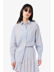 lacoste γυναικείο πουκάμισο poplin με ριγέ σχέδιο και τσέπη με λογότυπο oversized fit - cf1054 μπλε 