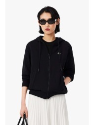 lacoste γυναικεία ζακέτα φούτερ με κουκούλα και κεντημένο λογότυπο relaxed fit - sf5256-00 μαύρο