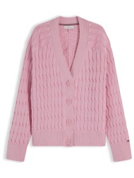 tommy hilfiger γυναικεία πλεκτή ζακέτα με cable knit pattern oversized fit - ww0ww50078 ροζ