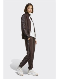 adidas γυναικείο παντελόνι φόρμας regular fit `leopard tricot 3-stripes` - jz6900 καφέ