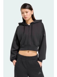 adidas γυναικεία ζακέτα φούτερ cropped με κουκούλα regular fit `essentials contemporary fleece` - kf