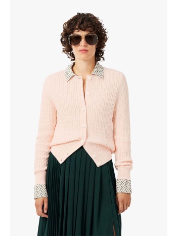 lacoste γυναικεία πλεκτή ζακέτα με cable knit pattern και