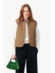 lacoste γυναικείο αμάνικο μπουφάν αδιάβροχο καπιτονέ με tennis ball motif regular fit - bf8450 καφέ