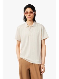 lacoste ανδρική μπλούζα πόλο με all-over monogram pattern classic fit - dh9787 μπεζ