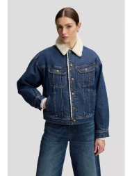 lee® γυναικείο denim jacket με μπουκλέ γιακά relaxed fit `rider` - 112385716 denim blue