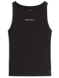 tommy jeans γυναικείο τοπ αμάνικο ribbed με λογότυπο slim fit - dw0dw22806 μαύρο