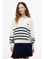tommy jeans γυναικεία μπλούζα πλεκτή με φερμουάρ 3/4 oversized fit - dw0dw22928 εκρού