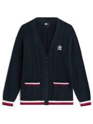 tommy jeans γυναικεία ζακέτα cable knit με κέντημα oversized fit - dw0dw22934 μπλε σκούρο