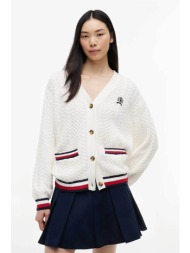 tommy jeans γυναικεία ζακέτα cable knit με κέντημα oversized fit - dw0dw22934 λευκό