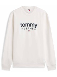 tommy jeans ανδρική μπλούζα φούτερ με logo print regular fit - dm0dm23392 λευκό