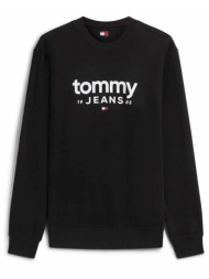tommy jeans ανδρική μπλούζα φούτερ με logo print regular fit - dm0dm23392 μαύρο