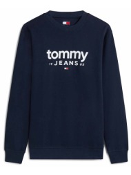 tommy jeans ανδρική μπλούζα φούτερ με logo print regular fit - dm0dm23392 μπλε σκούρο