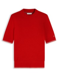 tommy hilfiger γυναικεία πλεκτή μπλούζα με κοντό μανίκι και μετάξι - ww0ww51054 κόκκινο