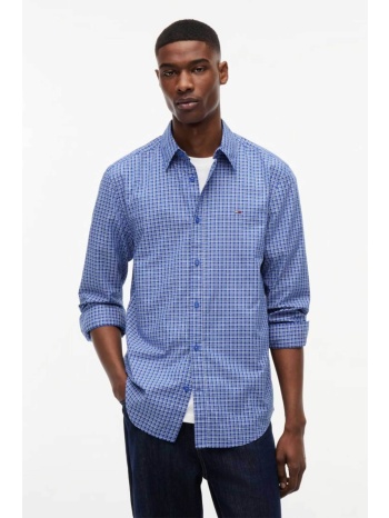 tommy jeans ανδρικό πουκάμισο poplin με καρό σχέδιο και