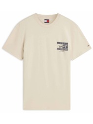 tommy jeans ανδρικό t-shirt με signature logo regular fit - dm0dm23177 μπεζ