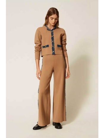 twinset γυναικείο πλεκτό παντελόνι με denim ρέλι 
