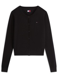 tommy jeans γυναικεία πλεκτή ζακέτα με κεντημένο λογότυπο slim fit - dw0dw20976 μαύρο