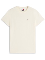 tommy jeans ανδρικό t-shirt με κεντημένο λογότυπο extra slim fit - dm0dm04411 κρέμ
