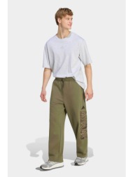 adidas ανδρικό παντελόνι φόρμας με λογότυπο regular fit `seasonal essentials camo` - kf4188 λαδί