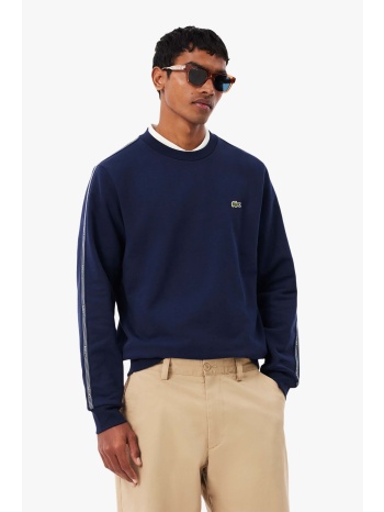 lacoste ανδρική μπλούζα φούτερ με logo stripe και κεντημένο