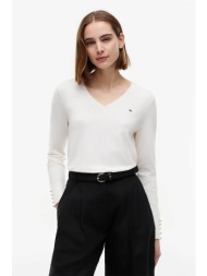 tommy hilfiger γυναικείο πουλόβερ με v και κεντημένο λογότυπο regular fit - ww0ww40098 λευκό