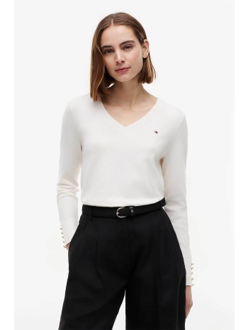 tommy hilfiger γυναικείο πουλόβερ με v και κεντημένο