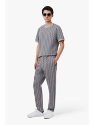 lacoste ανδρικό παντελόνι φόρμας jacquard με all-over monogram print straight fit - xh1440 γκρι