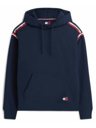tommy jeans ανδρική μπλούζα φούτερ με κουκούλα και logo tape relaxed fit - dm0dm23155 μπλε σκούρο