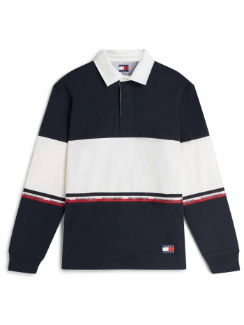 tommy jeans ανδρική μπλούζα πόλο colourblocked με repeat