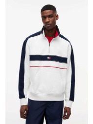 tommy jeans ανδρική μπλούζα φούτερ colourblocked με 1/2 φερμουάρ relaxed fit - dm0dm23244 λευκό