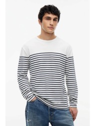 tommy jeans ανδρική μακρυμάνικη μπλούζα με ριγέ σχέδιο regular fit - dm0dm23183 λευκό