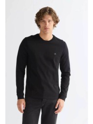 wrangler® ανδρική μακρυμάνικη μπλούζα με κεντημένο monogram regular fit - 112387036 μαύρο