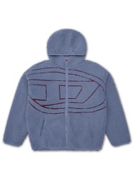 diesel ανδρικό jacket μπουκλέ με κουκούλα και oval d logo loose fit - w26a189470kibt γκρι γαλάζιο