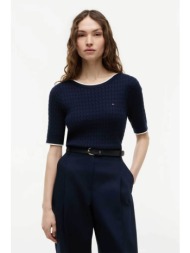 tommy hilfiger γυναικεία μπλούζα cable knit με κοντό μανίκι - ww0ww50103 μπλε σκούρο