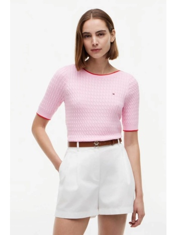 tommy hilfiger γυναικεία μπλούζα cable knit με κοντό μανίκι