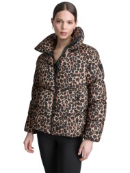 dkny γυναικείο μπουφάν καπιτονέ animal print - dp6j9673 καφέ