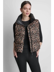 dkny γυναικείο μπουφάν αμάνικο καπιτονέ animal print - dp6v3183 καφέ