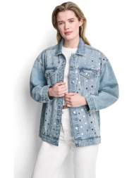 dkny γυναικείο denim jacket oversized με τρουκς - dj6j6280 denim blue