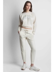 dkny γυναικείο παντελόνι φόρμας μονόχρωμο με λογότυπο skinny fit - dp6p3896 εκρού