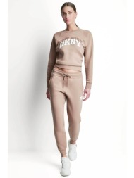 dkny γυναικείο παντελόνι φόρμας μονόχρωμο με λογότυπο skinny fit - dp6p3896 μπεζ