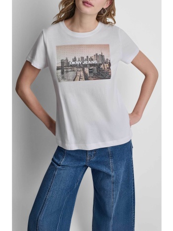 dkny γυναικείο t-shirt με print regular fit - dj6t1794 λευκό
