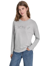 dkny γυναικεία μπλούζα πλεκτή με ανάγλυφο λογότυπο με παγιέτα - dj4r0407 γκρι